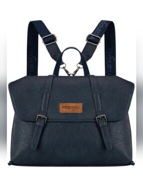 Wrangler Navy Faux Leather Convertible 3-in-1 Laptop Satchel Backpack